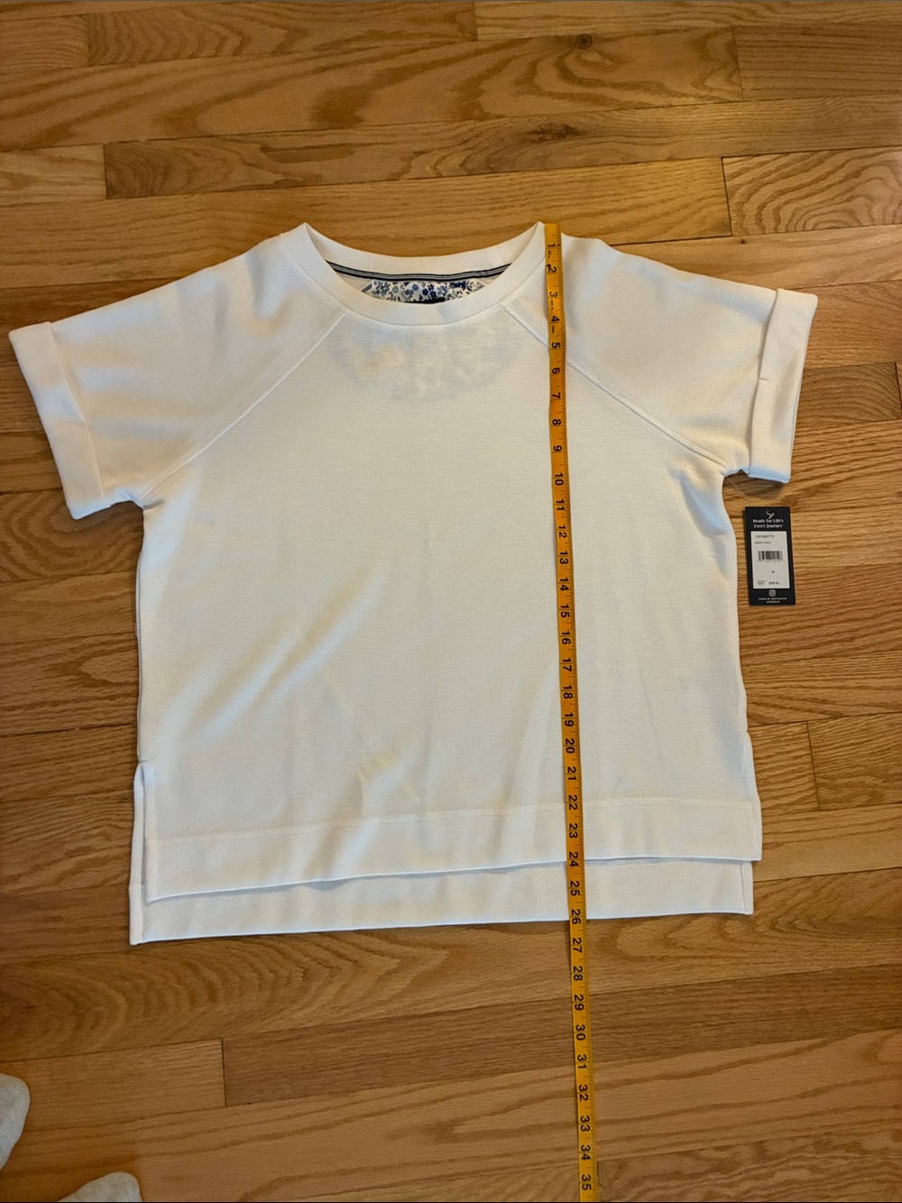Lands' End women’s White Short Sleeve Layered Hem Sweatshirt Top NWT